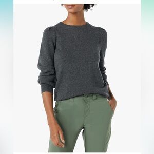 Amazon Essentials Women's Soft Touch Pleated Shoulder Crewneck Sweater Gray M